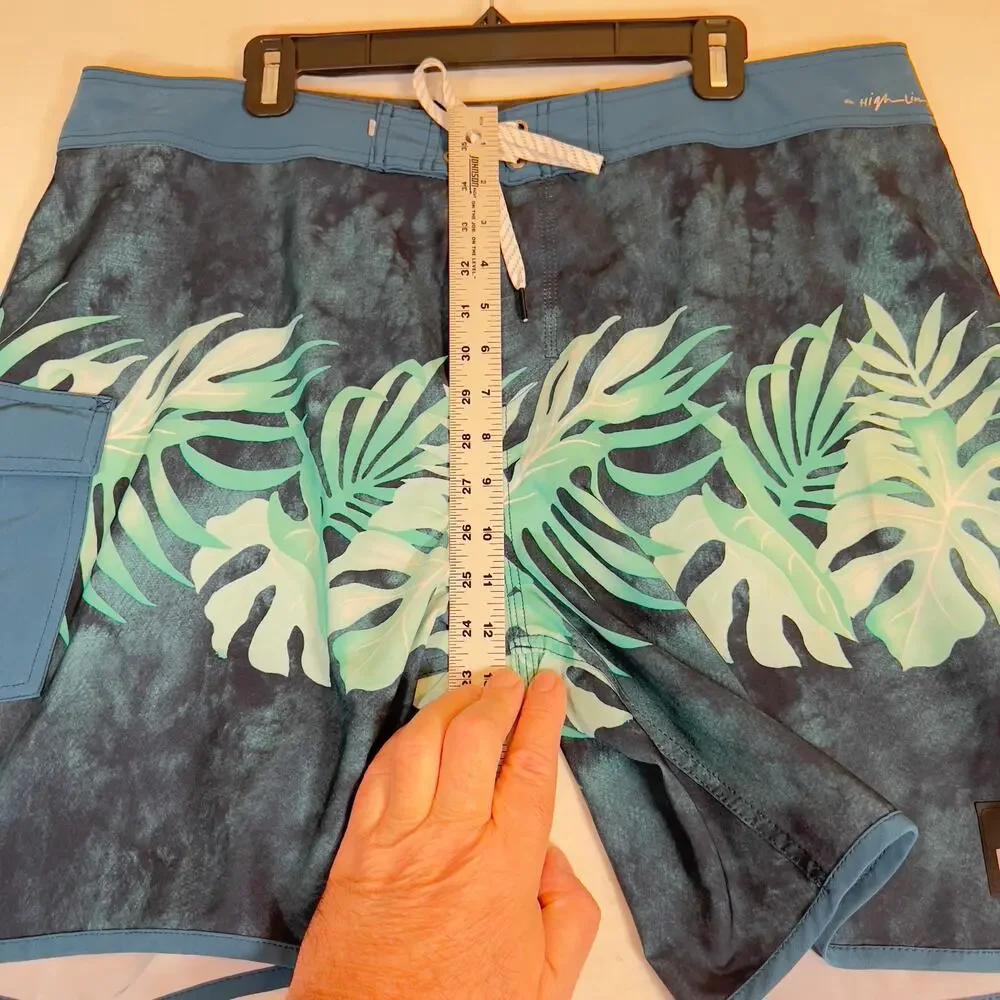Quiksilver Bathing Suit Men 38W Side Pocket Hook/Loop Fly String Swim Beach Blue